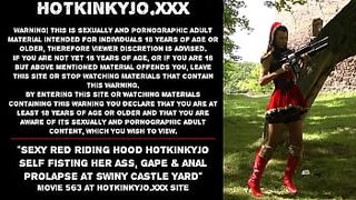 Alluring Red Riding Hood Hotkinkyjo self fisting her booty, gape & anal prolapse at Swiny Castle yard