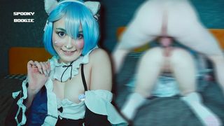 Cat skank Rem seduced Subaru to fuck her tight holes - Anal Cosplay Re Zero Spooky Boogie