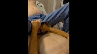 Daddy rides his man in crotchless jeans with his ex-wife watching (pt.three)