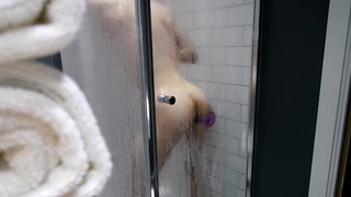 Toned Twink caught having fun in the shower so teases the cam ["Some shower fun"]