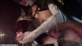 futa nun fills her apprentice's twat with cream-pie.