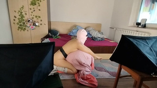 Amatuer MILF does yoga naked, hairy cunt, massive butt, humongous boobs.