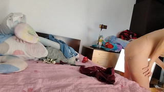 Sweet ex-wife has fun trying on clothes and cutting them. Brunette dances naked around the house.