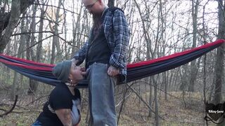 Skank goes Hiking and Stops to Play with Herself, Stranger makes her Squirt before Giving a Cum-Shot
